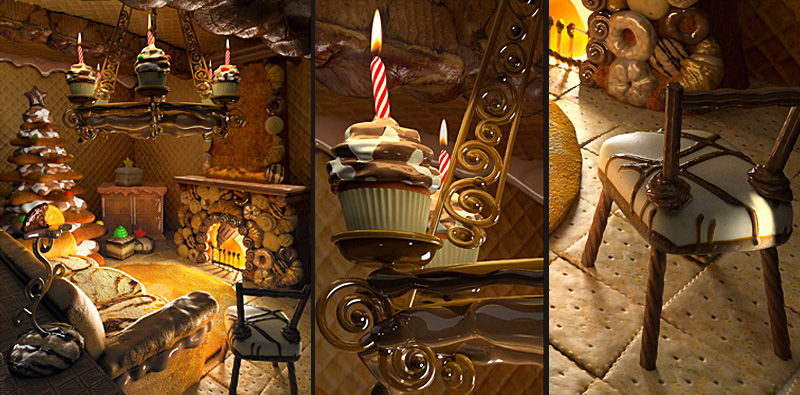 Dr OETKER - Campanie de Craciun artwork, compozitie 3D, modelare 3d, shaders